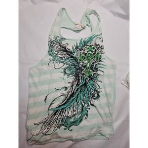 Women's Angels & Diamonds Tank Top- TEAL GREEN CROSS WINGS Size S #34